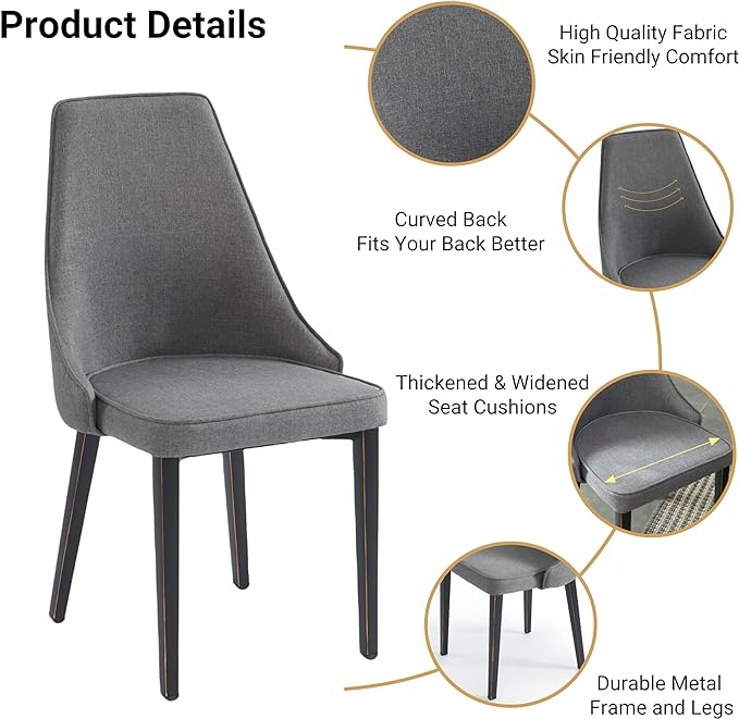Dining Chairs Set of 2, Modern and Minimalist Leisure Backrest Textile Chairs. Leisure Upholstered Textile Dining Chair with Gold Metal Chromed Legs - LeafyLoom