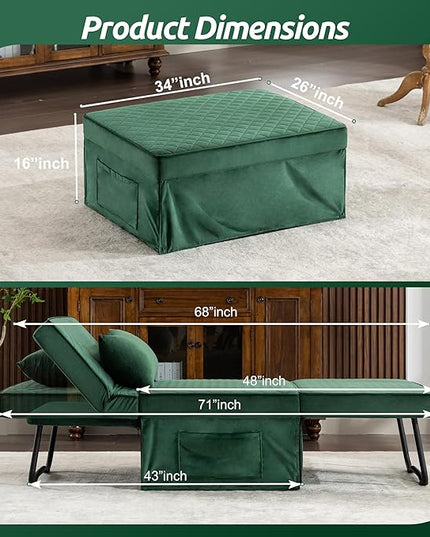 Sofa Bed, 4 in 1 Multi-Function Folding Ottoman Breathable Velvet Couch Bed with Adjustable Backrest Modern Convertible Chair for Living Room Apartment Office,Squared-Green - LeafyLoom