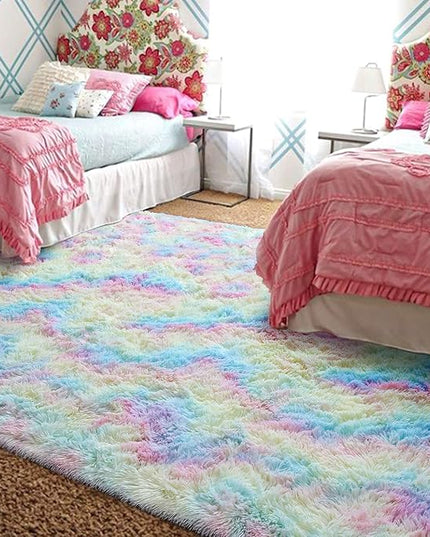 AROGAN Soft Rainbow Area Rugs for Girls Room 4x6 Feet, Fluffy Girls Bedroom Rugs, Princess Rug, Cute Colorful Carpet for Kids Teens Nursery Toddler, Pink - LeafyLoom