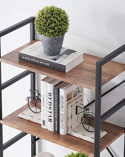 Industrial 4 Tier Bookshelf, Wood Etagere Bookshelves and Bookcase with Metal Frame, Rustic Standing Unit Shelf Display Rack for Living Room/Home Office, Vintage Brown - LeafyLoom