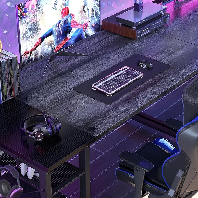 39.4'' Gaming Desk, 39 Inches Computer Desk with Storage, Small Desk for Small Space, Simple Study Student Writing Desk, Laptop Table for Home Office, Grey and Black - LeafyLoom