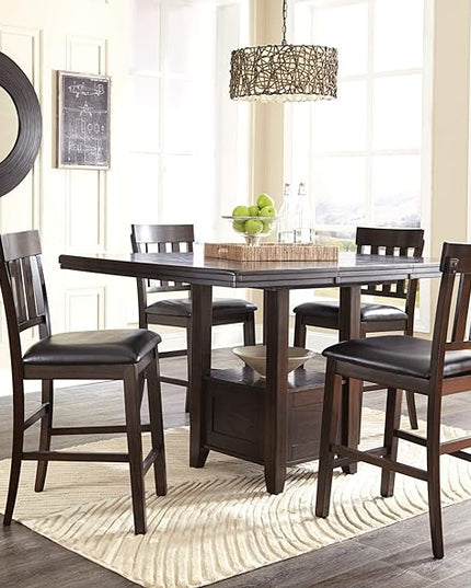 Signature Design by Ashley Haddigan Traditional Rectangular 36" Counter Height Dining Extension Table, Dark Brown - LeafyLoom