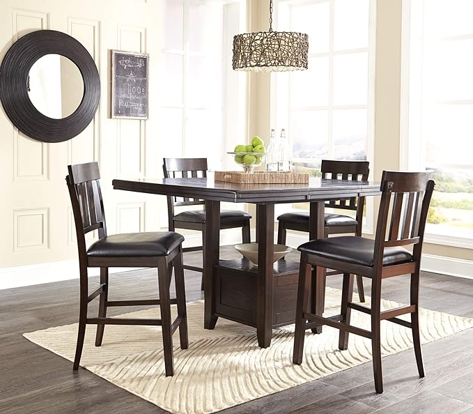 Signature Design by Ashley Haddigan Traditional Rectangular 36" Counter Height Dining Extension Table, Dark Brown - LeafyLoom