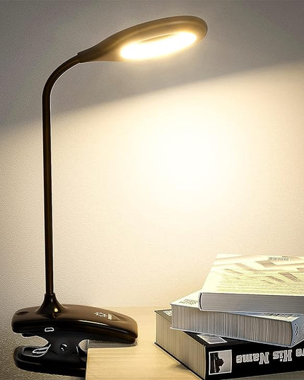 DEEPLITE LED Desk Lamp Clip on Lamp Battery Powered Clip on Light Book Light for Bed, Eye-Caring Flexible Arm Memory Touch 3 Color Modes & Stepless Brightness Portable Reading Light for Study Work. - LeafyLoom