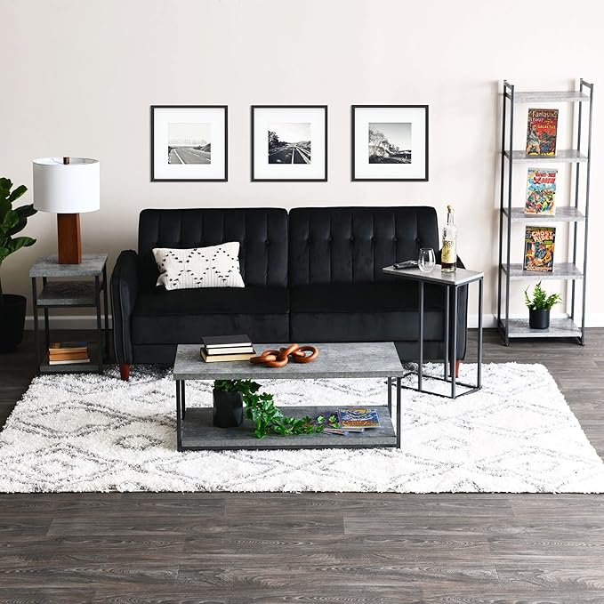 Household Essentials Jamestown Rectangular Coffee Table with Storage Shelf Rustic Slate Concrete and Black Metal, Grey - LeafyLoom