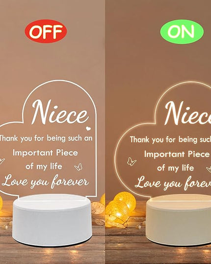 Niece Gifts, Niece Gifts from Aunt Uncle, Acrylic Night Light - Birthday Gifts for Niece, Christmas Graduation Gifts for Niece - LeafyLoom