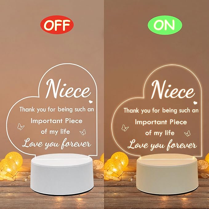 Niece Gifts, Niece Gifts from Aunt Uncle, Acrylic Night Light - Birthday Gifts for Niece, Christmas Graduation Gifts for Niece - LeafyLoom