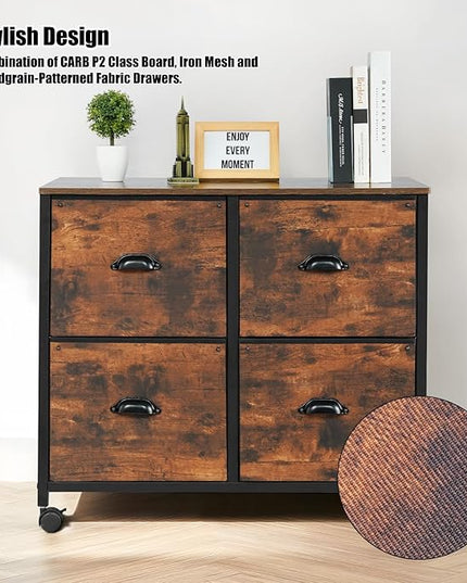 TOPSKY 4 Drawers Mobile Fabric Lateral File Cabinet with Casters for Letter SIze File (Rustic Brown) - LeafyLoom