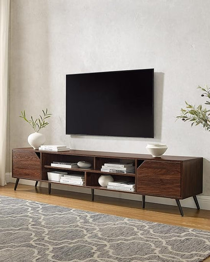 Walker Edison Nora Modern Minimal Open-Shelf Stand for TVs up to 90 Inches, 80 Inch, Dark Walnut - LeafyLoom