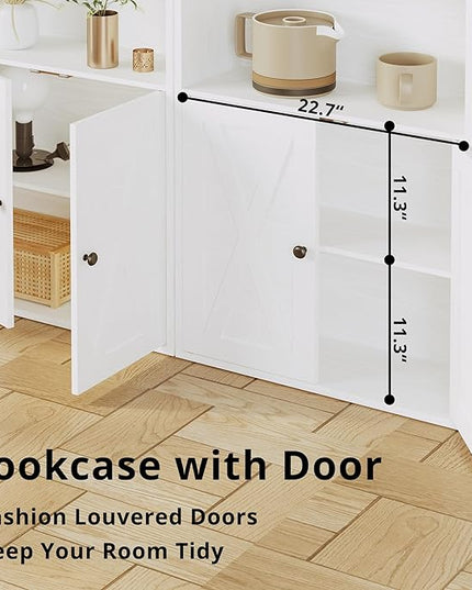 IRONCK Industrial Bookshelves and Bookcases with Doors Floor Standing 6 Shelf Display Storage Shelves 70 in Tall Bookcase for Home Office, Living Room - LeafyLoom