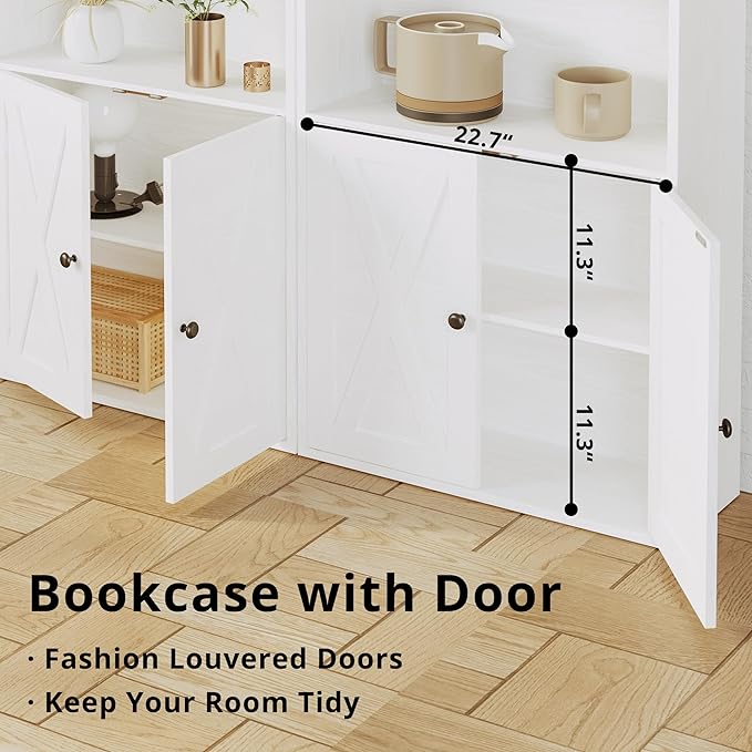 IRONCK Industrial Bookshelves and Bookcases with Doors Floor Standing 6 Shelf Display Storage Shelves 70 in Tall Bookcase for Home Office, Living Room - LeafyLoom