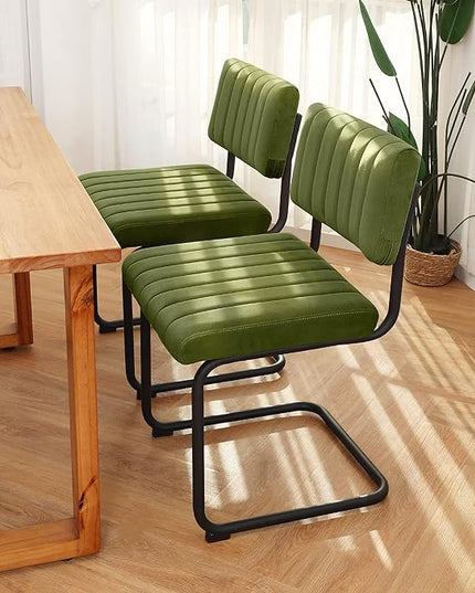 ONEVOG Green Velvet Dining Chairs Set of 2, Upholstered kitchen Dining Room Chair, Comfy Green Chair with Black Metal Legs, Cantilevered Design Chair for Bedroom, Living Room - LeafyLoom