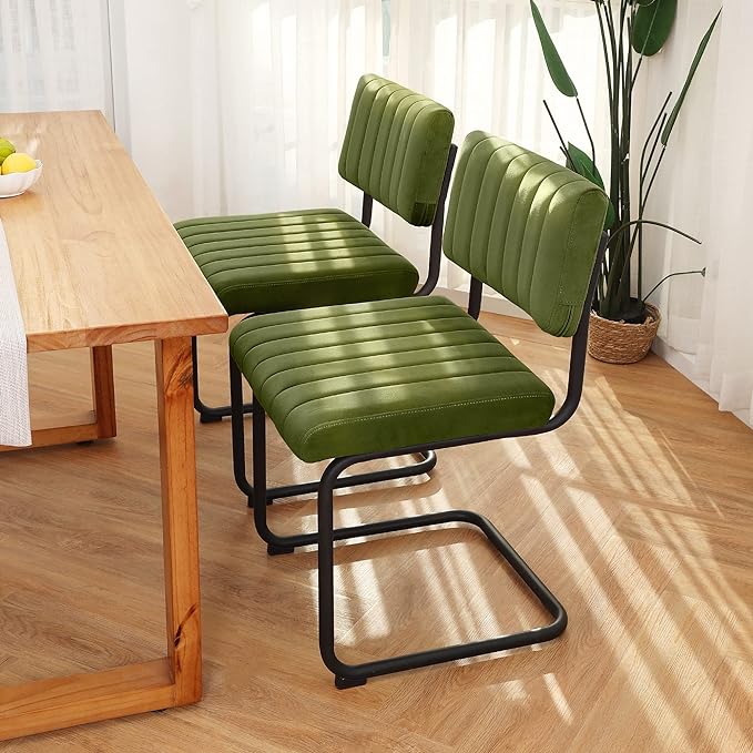 ONEVOG Green Velvet Dining Chairs Set of 2, Upholstered kitchen Dining Room Chair, Comfy Green Chair with Black Metal Legs, Cantilevered Design Chair for Bedroom, Living Room - LeafyLoom