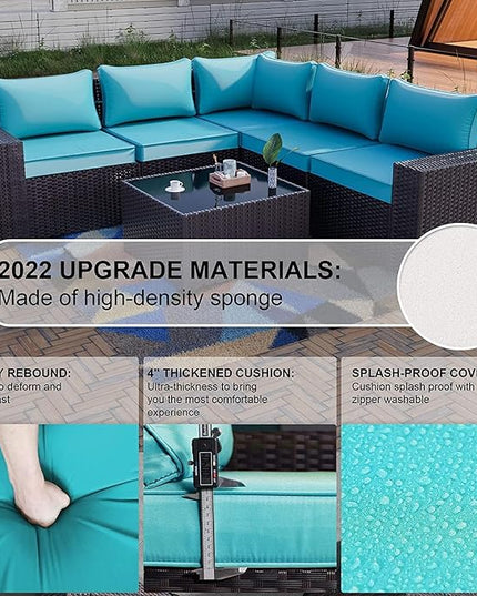 Kullavik 12PCS Outdoor Patio Furniture Set PE Wicker Rattan Sectional Sofa Patio Conversation Sets,Blue - LeafyLoom