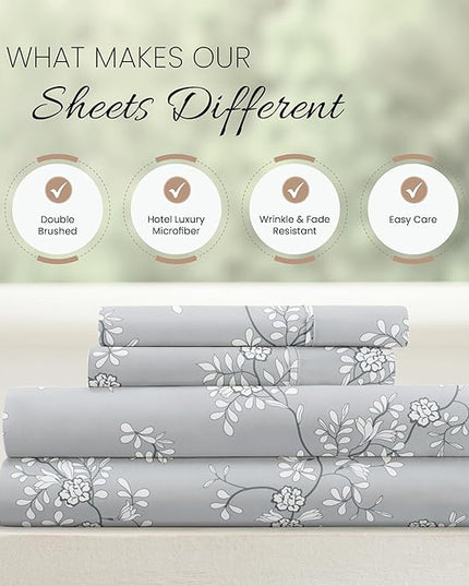 Linen Market 4 Piece King Bedding Sheet Set (Light Gray Vine) - Sleep Better Than Ever with These Ultra-Soft & Cooling Bed Sheets for Your King Size Bed - Deep Pocket Fits 16" Mattress - LeafyLoom