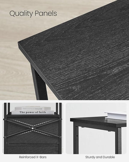 VASAGLE Nightstand Set of 2, Side Tables with 2 Fabric Drawers, 24-Inch Tall End Tables with Storage Shelf, Bedroom, Ash Black and Black ULGS225B21 - LeafyLoom