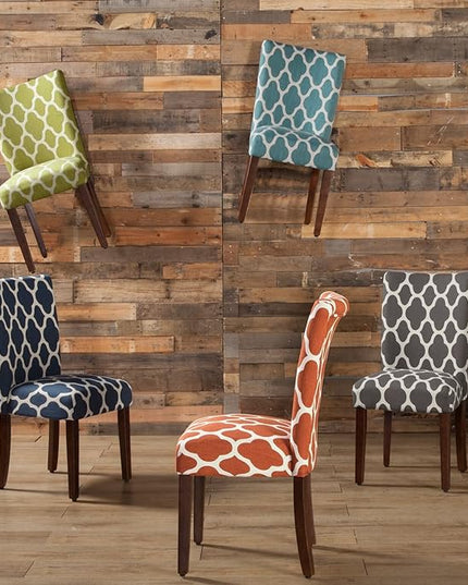 HomePop Parsons Classic Upholstered Accent Dining Chair, Set of 2, Teal and Cream Geometric - LeafyLoom