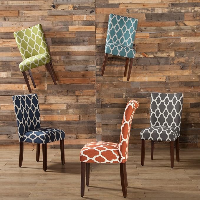 HomePop Parsons Classic Upholstered Accent Dining Chair, Set of 2, Teal and Cream Geometric - LeafyLoom