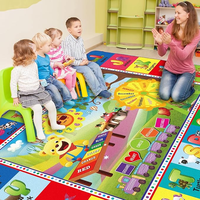 ABC Rug, ABC Play Mat for Kids Playroom, Alphabet Floor Mat,Classroom Elementary Preschool Rugs wtih ABC, Numbers, Animals - (78.7x59 Inches) - LeafyLoom