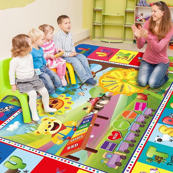 ABC Rug, ABC Play Mat for Kids Playroom, Alphabet Floor Mat,Classroom Elementary Preschool Rugs wtih ABC, Numbers, Animals - (59X39.4 Inches) - LeafyLoom
