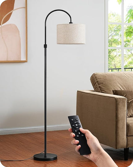 EDISHINE Dimmable Floor Lamp with Remote Control, Modern Arc Standing Lamp, 3000K-6500K Color Temperatures, Reading Light for Living Room Bedroom Office, Footswitch, LED Bulb Included, Black - LeafyLoom