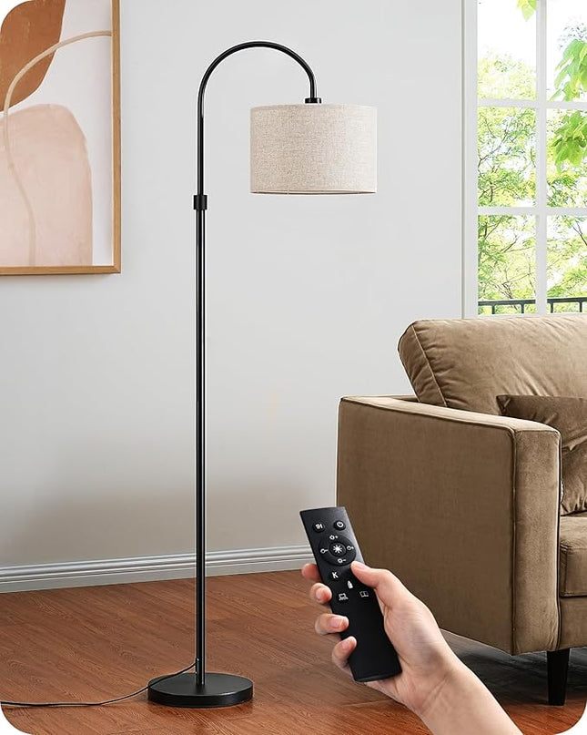 EDISHINE Dimmable Floor Lamp with Remote Control, Modern Arc Standing Lamp, 3000K-6500K Color Temperatures, Reading Light for Living Room Bedroom Office, Footswitch, LED Bulb Included, Black - LeafyLoom