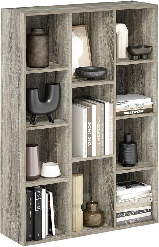 Furinno Luder 11-Cube Reversible Open Shelf Bookcase, French Oak - LeafyLoom