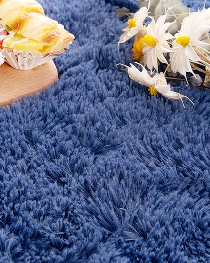 Noahas Ultra Soft Fluffy Bedroom Rugs Kids Room Carpet Modern Shaggy Area Rugs Home Decor 2.6' X 5.3', Light Navy - LeafyLoom