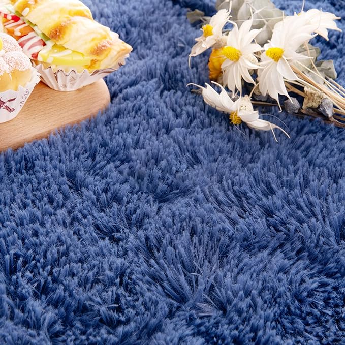 Noahas Ultra Soft Fluffy Bedroom Rugs Kids Room Carpet Modern Shaggy Area Rugs Home Decor 2.6' X 5.3', Light Navy - LeafyLoom