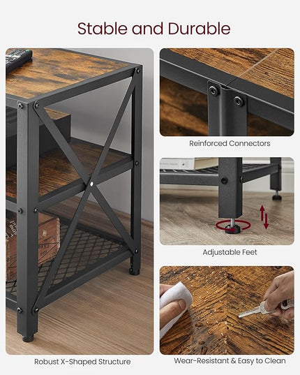 VASAGLE TV Stand, TV Console for TVs Up to 65 Inches, TV Table, 55.1 Inches Width, TV Cabinet with Storage Shelves, Steel Frame, for Living Room, Bedroom, Rustic Brown and Black ULTV094B01 - LeafyLoom
