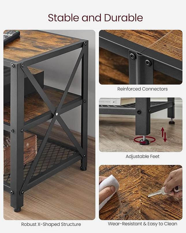 VASAGLE TV Stand, TV Console for TVs Up to 65 Inches, TV Table, 55.1 Inches Width, TV Cabinet with Storage Shelves, Steel Frame, for Living Room, Bedroom, Rustic Brown and Black ULTV094B01 - LeafyLoom