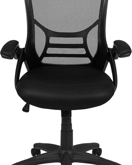 Flash Furniture Porter High Back Black Mesh Ergonomic Swivel Office Chair with Black Frame and Flip-up Arms - LeafyLoom