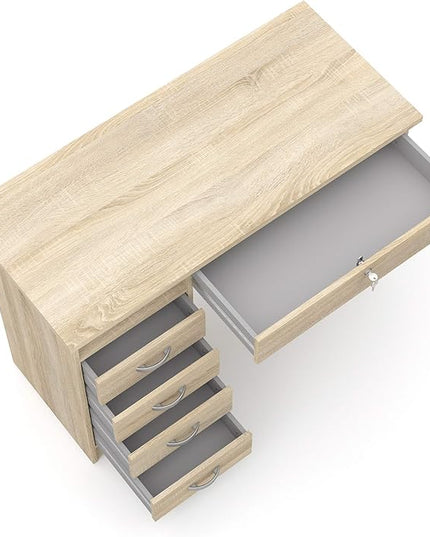 Tvilum, Oak Structure Walden Desk with 5 Drawers - LeafyLoom