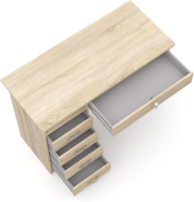 Tvilum, Oak Structure Walden Desk with 5 Drawers - LeafyLoom