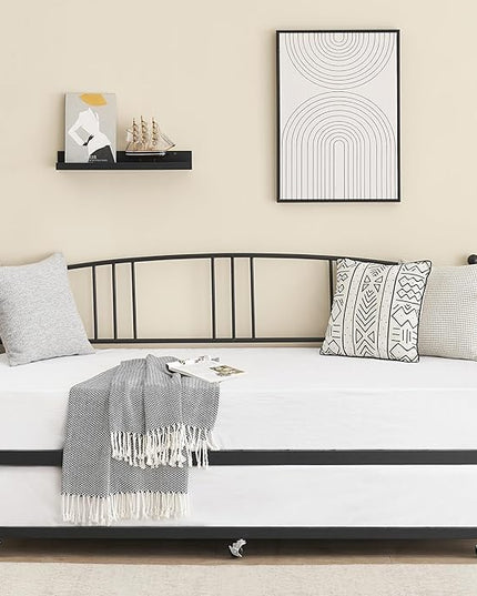 IDEALHOUSE Twin Daybed with Trundle, Metal Twin Size Daybed with Pullout Trundle 6 Casters, Steel Slat Support Sofa Bed for Living Room, Bedroom, Guest Room, No Box Spring Needed (Black) - LeafyLoom
