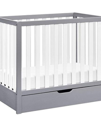 Carter's by DaVinci Colby 4-in-1 Convertible Mini Crib with Trundle Drawer in Grey and White, Greenguard Gold Certified, Undercrib Storage - LeafyLoom