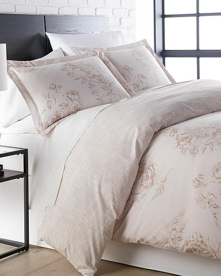 Southshore Fine Living, Inc. Twin Comforter Bedding Set, Down Alternative Floral Comforter with Matching Sham for Twin and Twin XL Beds, Reversible Print is 2 Colors in 1, Taupe & White - LeafyLoom