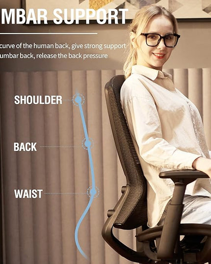 Mesh Office Chair,Ergonomic Computer Desk Chair,Sturdy Task Chair- Adjustable Lumbar Support & Armrests,Tilt Function,Comfort Wide Seat,Swivel Home Office Chair (Black) - LeafyLoom