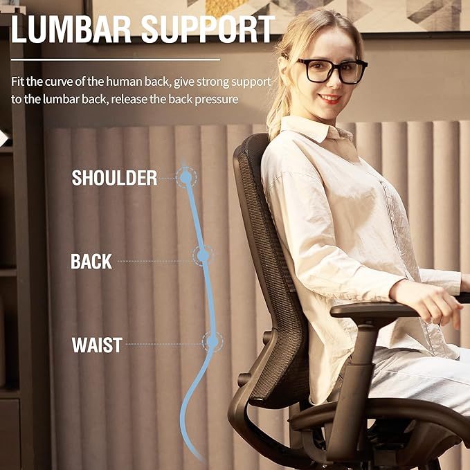 Mesh Office Chair,Ergonomic Computer Desk Chair,Sturdy Task Chair- Adjustable Lumbar Support & Armrests,Tilt Function,Comfort Wide Seat,Swivel Home Office Chair (Black) - LeafyLoom