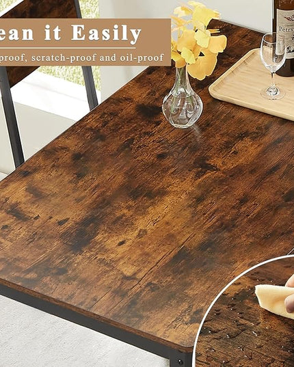 4 Chairs Dining Table Set for 4-8, Modern Space Saving Kitchen Desk, Wooden Industrial Style Farmhouse, 47", Leather Black Brown - LeafyLoom