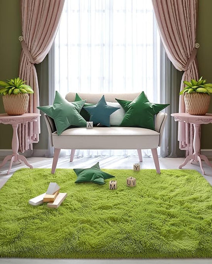 Super Soft Fluffy Shaggy Rugs for Living Room Bedroom, Fuzzy Plush Area Rugs for Girls Kids Room Nursery Home Decor, Furry Dorm Rug Cute Non-Slip Indoor Floor Carpet 5x8 Feet, Green - LeafyLoom