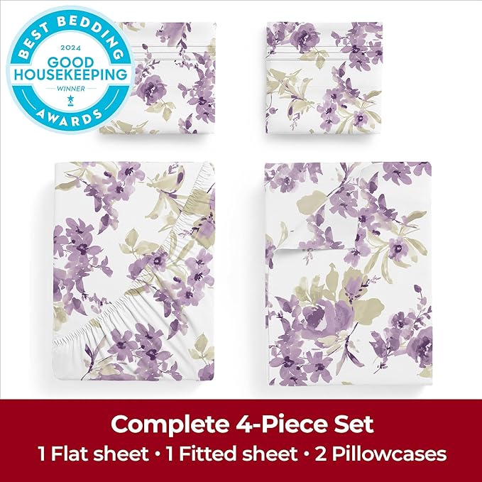 Mellanni California King Sheets Set - 4 PC Iconic Collection Bedding Sheets & Pillowcases - Hotel Luxury, Extra Soft, Cooling Bed Sheets - Deep Pocket up to 16 inch (Cal King, Madison Purple) - LeafyLoom