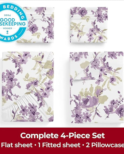 Mellanni Extra Deep California King Sheets - 4 PC Iconic Collection Bedding Sheets & Pillowcases - Luxury, Ultra Soft, Cooling Bed Sheets - Extra Deep Pocket up to 21 inch (Cal King, Madison Purple) - LeafyLoom
