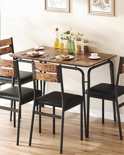 Dining Table for 4, Small Table and Chairs Set of 4, Square Dinette Set for 4, Dinner Table Set, 5 Piece Kitchen & Dining Room Sets for Small Space, Apartment (Vintage, Dining Table with 4 Chairs) - LeafyLoom