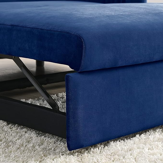 3 in 1 Sleeper Sofa Grid Design Armrests and 2 Pillows,Modern Convertible Loveseat Sofá W Pull Out Sleep Couch Bed,Velvet Upholstered Love Seat TV Sofabed for Living Room, 55", Blue1 - LeafyLoom