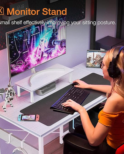 ODK 58 Inch L Shaped Computer Desk with Reversible Storage Shelves, L-shaped Corner Desk with Monitor Stand for Small Space, Modern Simple Writing Study Table for Home Office Workstation, White - LeafyLoom