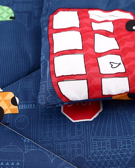 MAG 3Pcs Cartoon Car Bedding Comforter Set, Blue Cute Base Twin Comforter Set,for Toddlers Kids,Boys Teens and Girls,Super Soft Microfiber, Twin Size - LeafyLoom