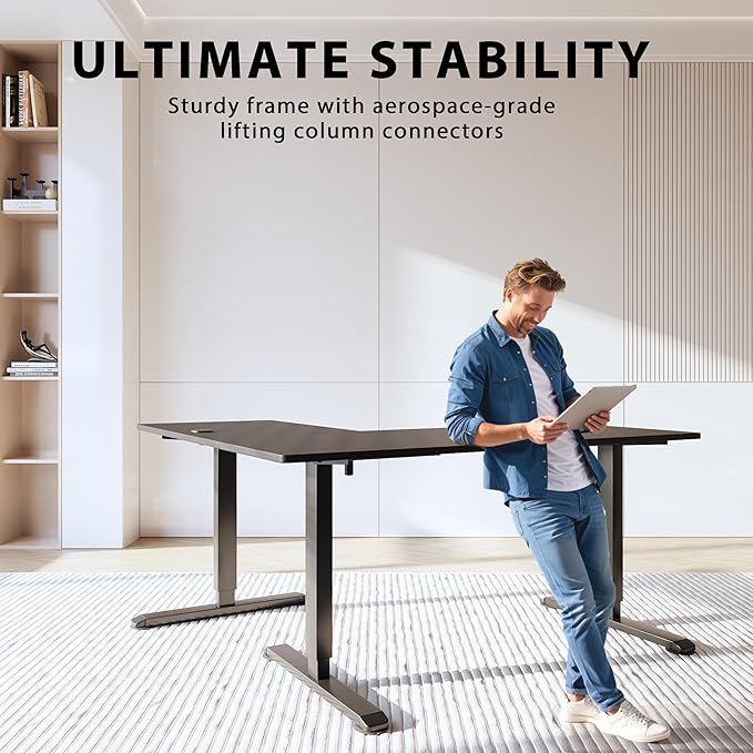 L-Shaped Electric Standing Desk, 63 x 55 Inches Height Adjustable Coner Table, Home Office Computer Workstation, Black, 63 x 55 Inch - LeafyLoom