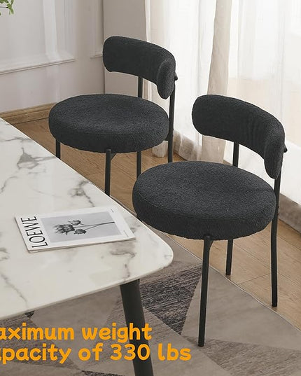 EDWELL Black Boucle Dining Chairs Set of 4, Mid Century Modern Dining Room Chairs with 3.94“ Cushions, Round Upholstered Kitchen Chairs with Black Metal Legs for Dining Chair, Living Room - LeafyLoom