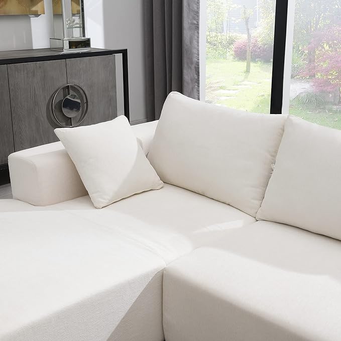 L-Shape Sectional Sofa, Modular Living Room Furniture Set, 109" Modern Minimalist Style Upholstered 4 Seater Chenille Couch for Office, Studio, Salon, Apartment - LeafyLoom